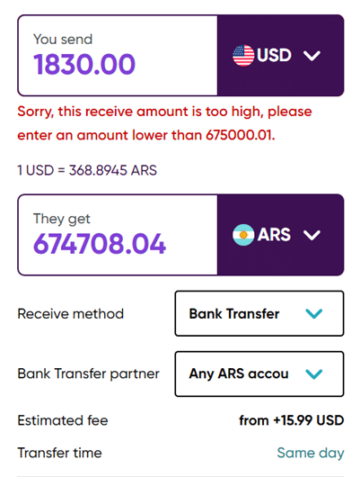 getting money out of argentina worldremit