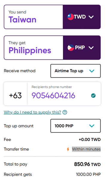 how to send money out of taiwan worldremit