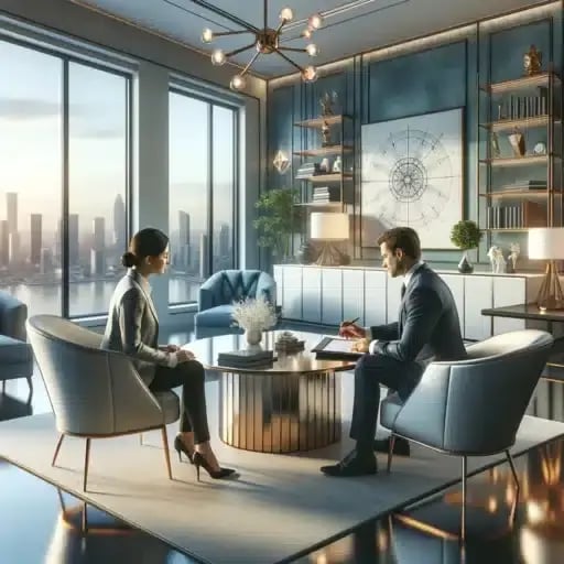 A wealth advisor offers thorough financial advice to clients, emphasizing strategies for building, safeguarding, and transferring wealth.