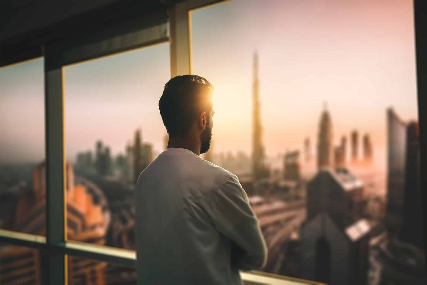 businessman dubai skyline