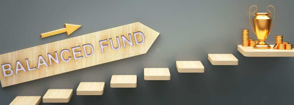 balanced fund leads to money success business life symbolized stairs sign pointing golden show helps becoming 208600680