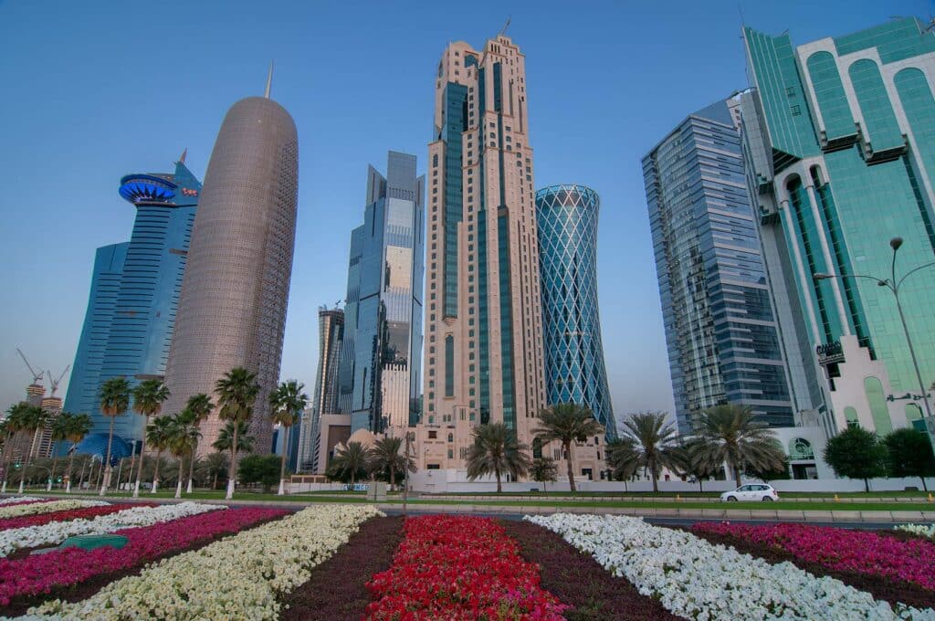 Flowerbeds near corniche in West Bay district of Doha