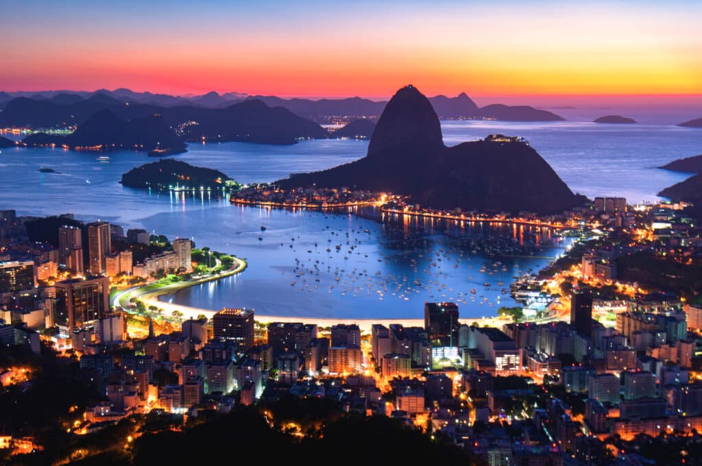 Night view of Rio de Janeiro just before sunrise