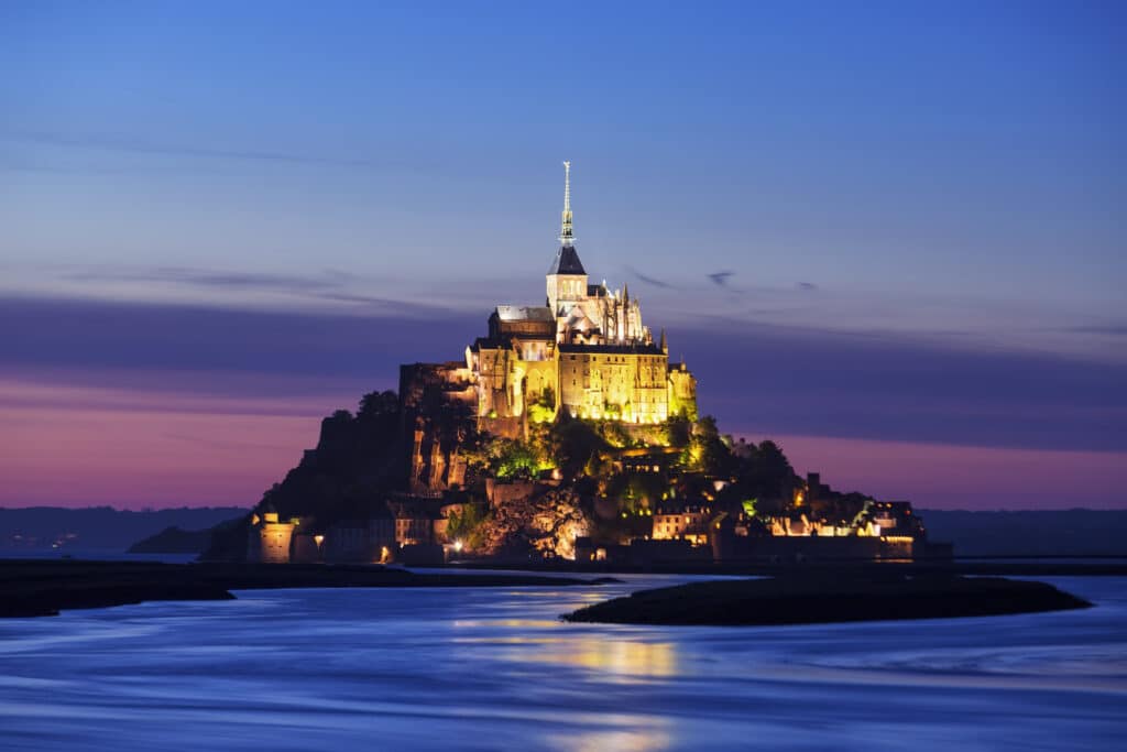 view mont saint michel by night france