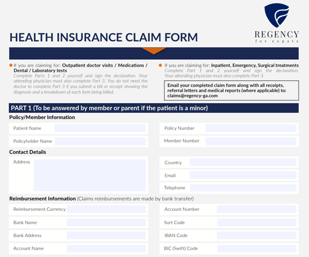 Regency for Expats claim form