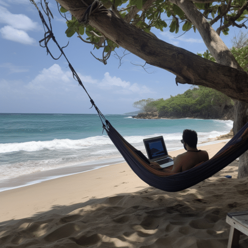 saberu a software engineer working remotely from a tropical bea 26e154bf 45a4 4e58 8cb4 f3517ac284cb