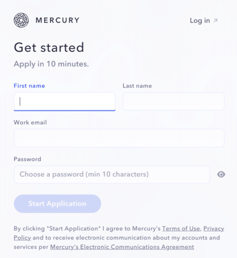 mercury bank account sign up