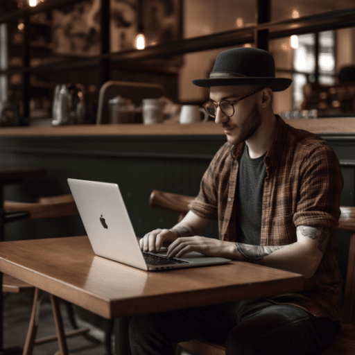 23498 a man is working on laptop at the coffee shop. 140492f5 2baa 49ca b73b 6cdd88575f27