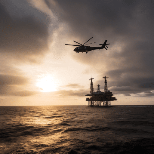 59 a photo of helicopter in the sky over the oil rig. 726deb48 5700 4447 83cb 62ef67c2fa39