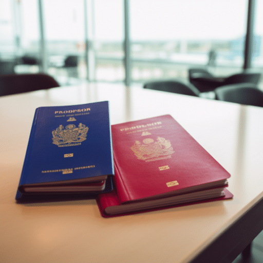 22750 red passport and blue passport on the table at the a9382e3e 51b7 42bf b102 e2707160da97