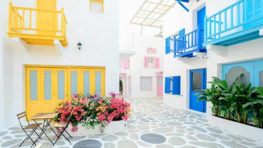 a colorful street in Greece