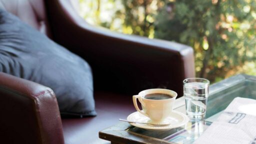 coffee and water on a table